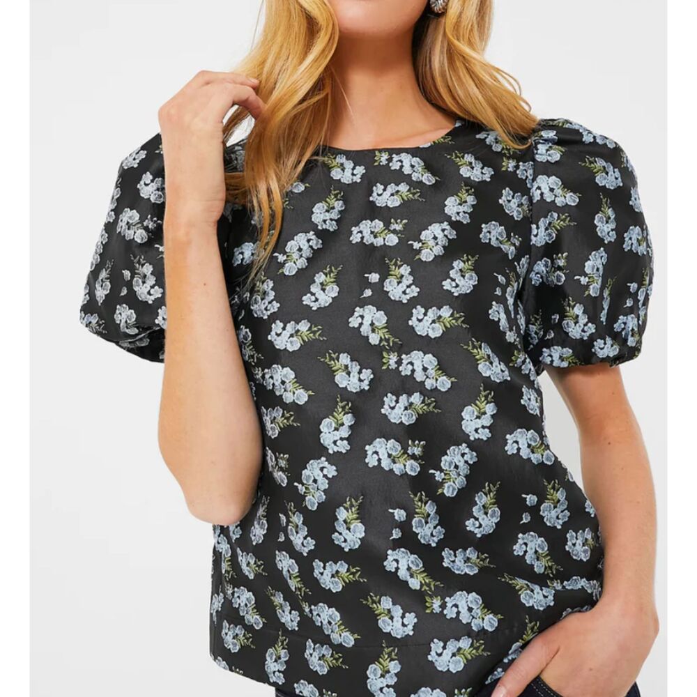 Pomander Place Black Heirloom Jacquard Lyla Blouse Size S